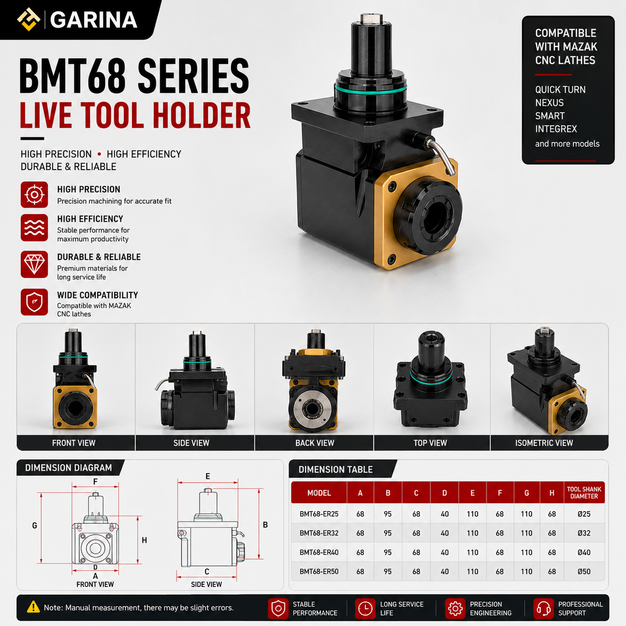 BMT68 Live Tool Holder for Maz - Power Tools Holder avaliação e preço